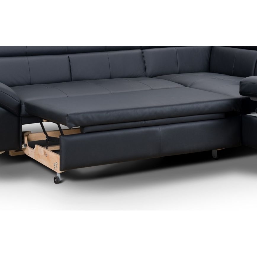 Conjunto de salón esquinero de cuero plegable en forma de L SALERNO II derecho negro