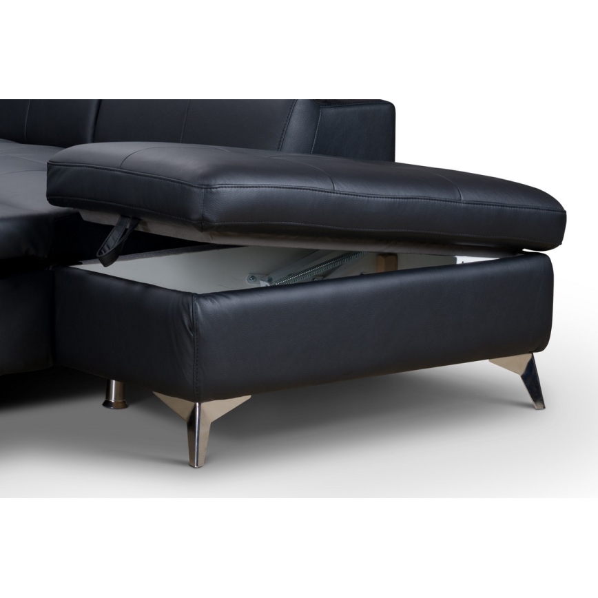 Conjunto de salón esquinero de cuero plegable en forma de L SALERNO II derecho negro