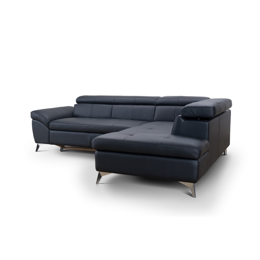 Conjunto de salón esquinero de cuero plegable en forma de L SALERNO II derecho negro