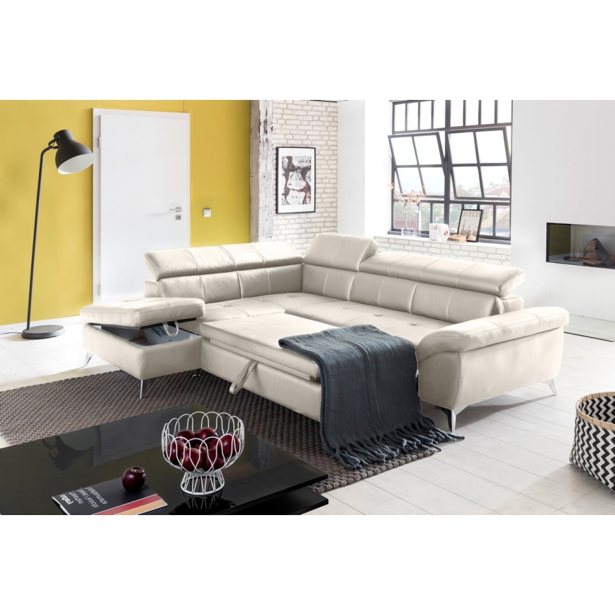 Conjunto de salón esquinero de cuero plegable en forma de L SALERNO II izquierdo beige