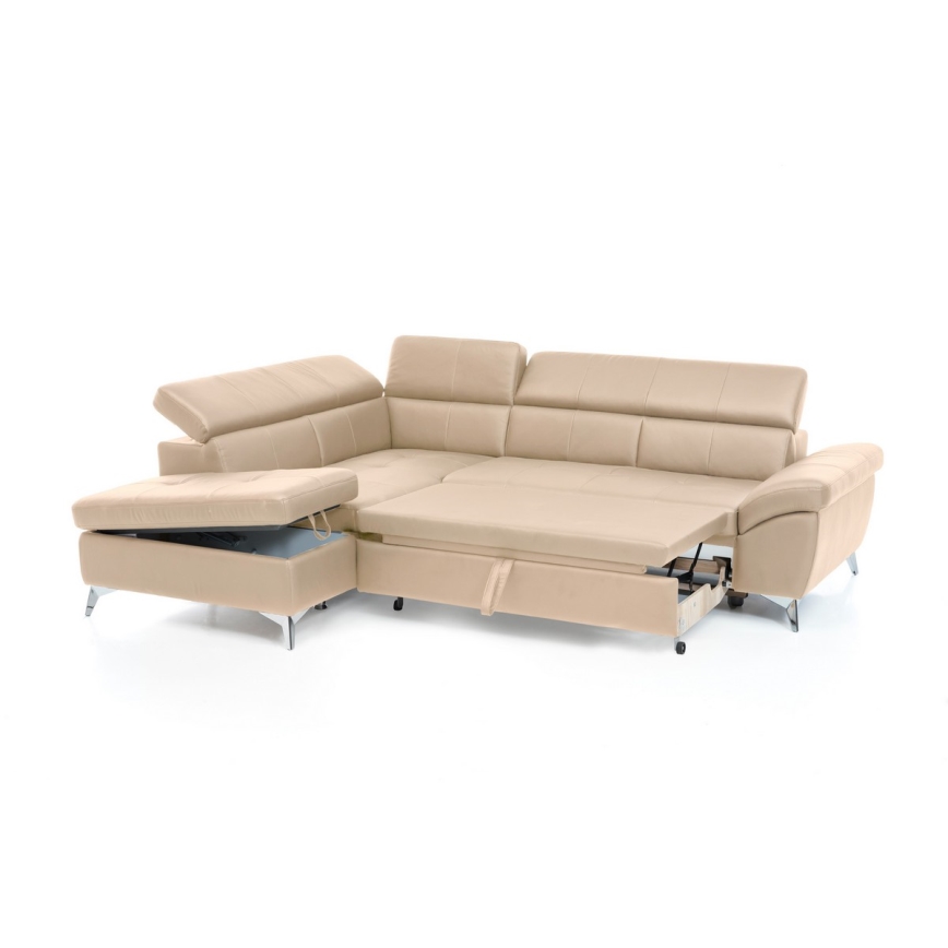 Conjunto de salón esquinero de cuero plegable en forma de L SALERNO II izquierdo beige