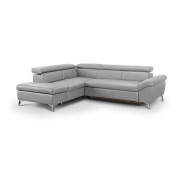 Conjunto de salón esquinero de cuero plegable en forma de L SALERNO II izquierdo gris