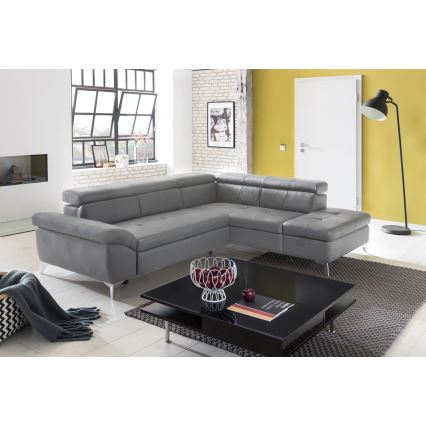Conjunto de salón esquinero de cuero plegable en forma de L SALERNO II izquierdo gris