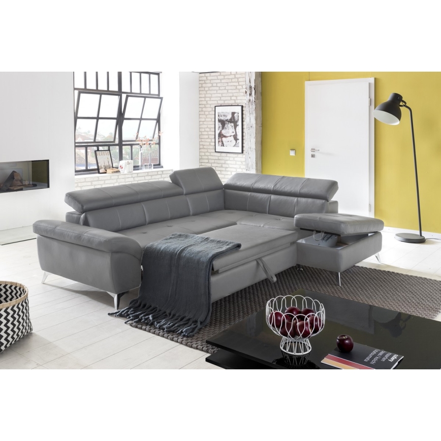 Conjunto de salón esquinero de cuero plegable en forma de L SALERNO II izquierdo gris