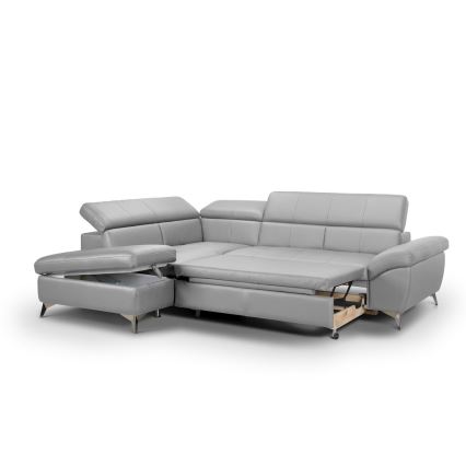 Conjunto de salón esquinero de cuero plegable en forma de L SALERNO II izquierdo gris