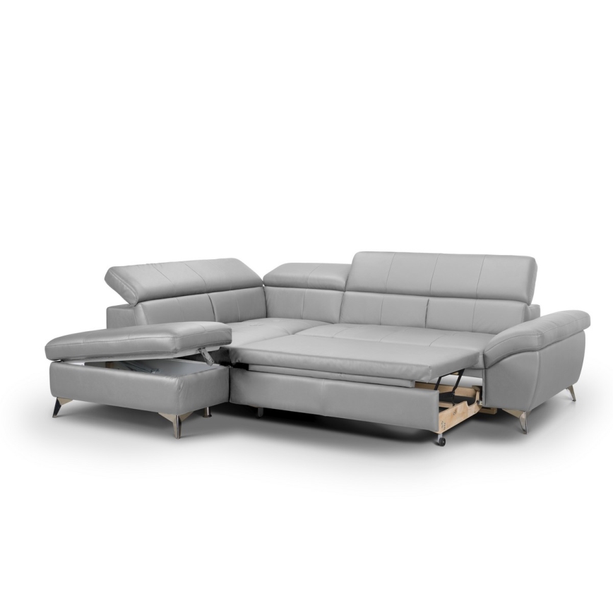 Conjunto de salón esquinero de cuero plegable en forma de L SALERNO II izquierdo gris