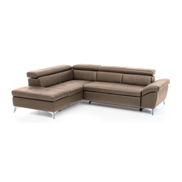Conjunto de salón esquinero de cuero plegable en forma de L SALERNO II izquierdo marrón