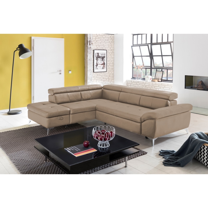 Conjunto de salón esquinero de cuero plegable en forma de L SALERNO II izquierdo marrón