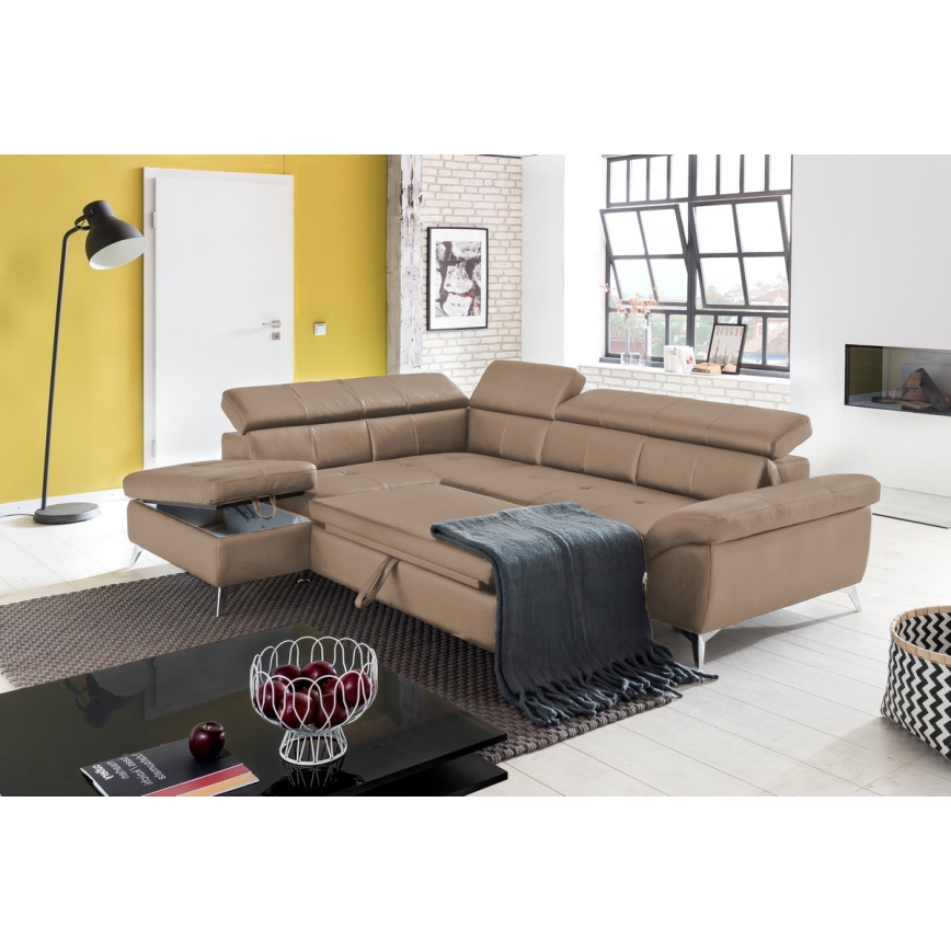 Conjunto de salón esquinero de cuero plegable en forma de L SALERNO II izquierdo marrón