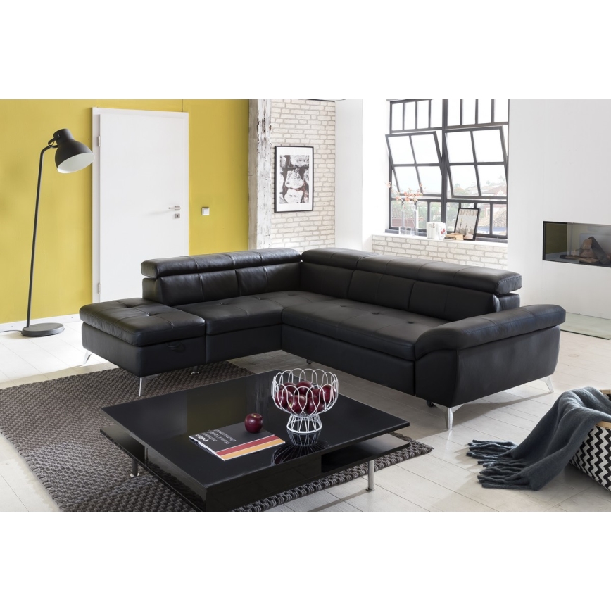 Conjunto de salón esquinero de cuero plegable en forma de L SALERNO II izquierdo negro