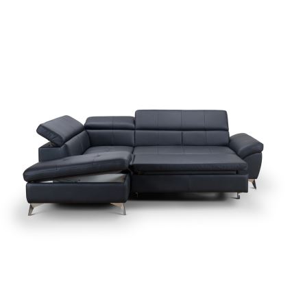 Conjunto de salón esquinero de cuero plegable en forma de L SALERNO II izquierdo negro