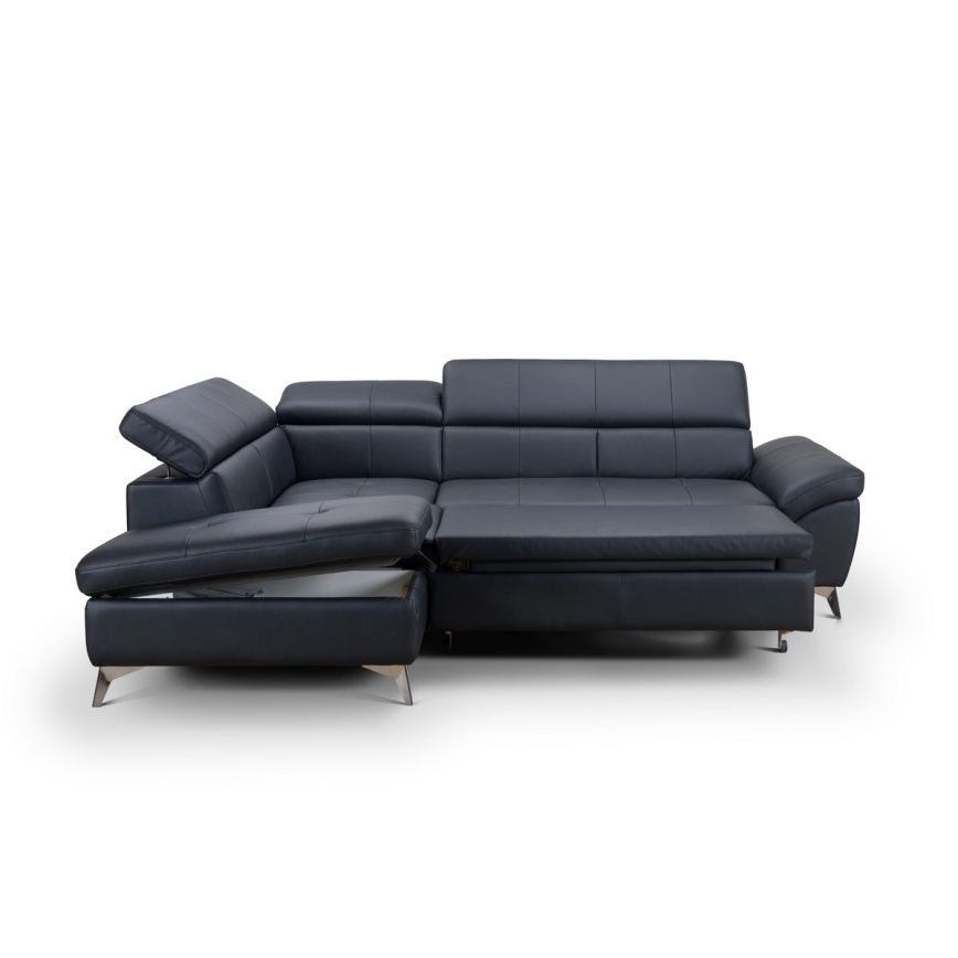 Conjunto de salón esquinero de cuero plegable en forma de L SALERNO II izquierdo negro