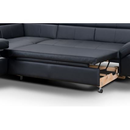 Conjunto de salón esquinero de cuero plegable en forma de L SALERNO II izquierdo negro