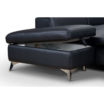 Conjunto de salón esquinero de cuero plegable en forma de L SALERNO II izquierdo negro