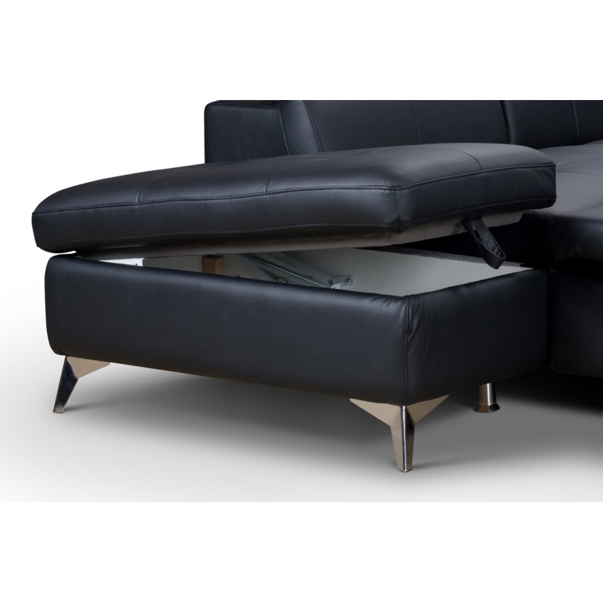 Conjunto de salón esquinero de cuero plegable en forma de L SALERNO II izquierdo negro