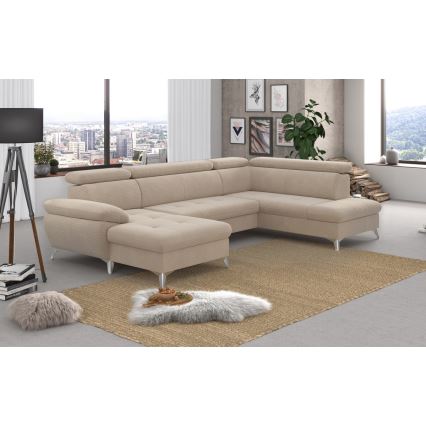 Conjunto de salón esquinero plegable en forma de U con espacio de almacenamiento CATANIA derecho beige