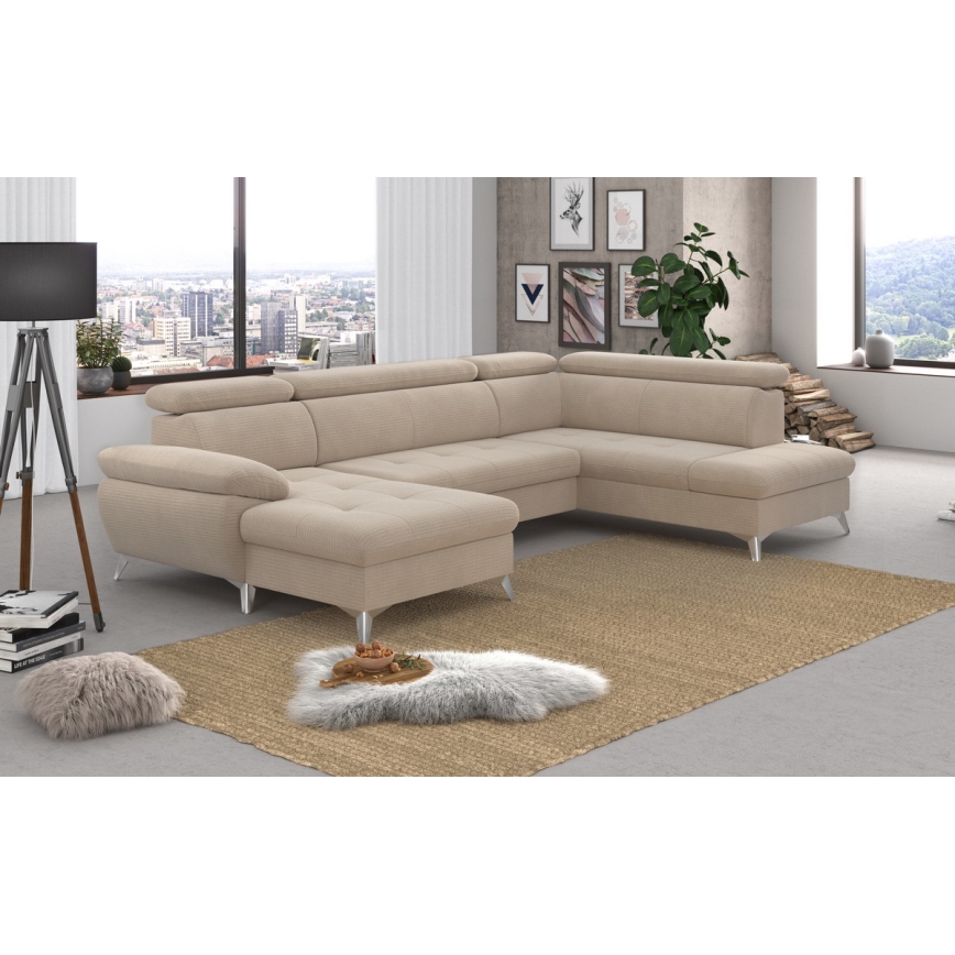 Conjunto de salón esquinero plegable en forma de U con espacio de almacenamiento CATANIA derecho beige