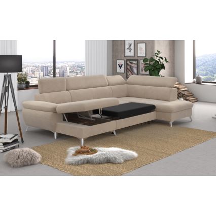 Conjunto de salón esquinero plegable en forma de U con espacio de almacenamiento CATANIA derecho beige