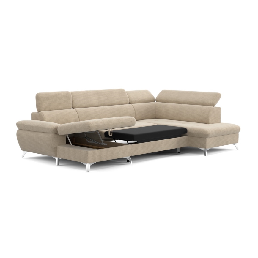 Conjunto de salón esquinero plegable en forma de U con espacio de almacenamiento CATANIA derecho beige