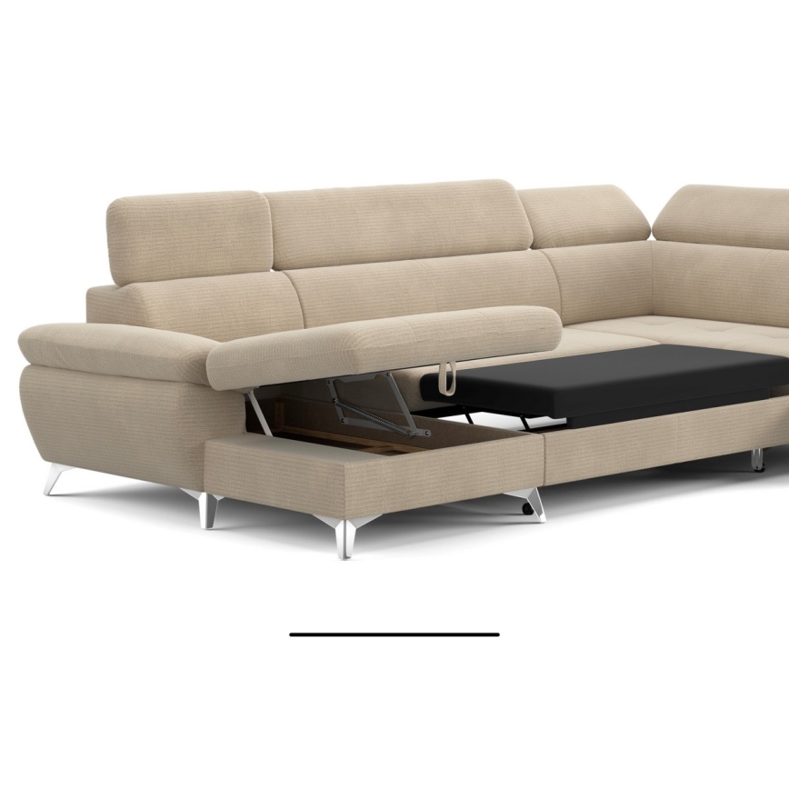 Conjunto de salón esquinero plegable en forma de U con espacio de almacenamiento CATANIA derecho beige