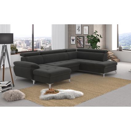Conjunto de salón esquinero plegable en forma de U con espacio de almacenamiento CATANIA derecho grafito