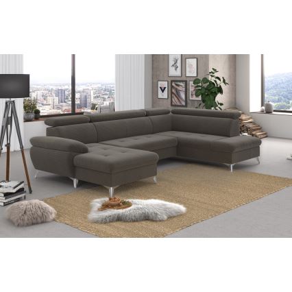 Conjunto de salón esquinero plegable en forma de U con espacio de almacenamiento CATANIA derecho marrón