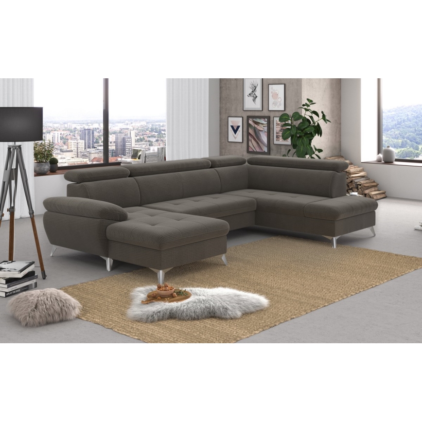 Conjunto de salón esquinero plegable en forma de U con espacio de almacenamiento CATANIA derecho marrón