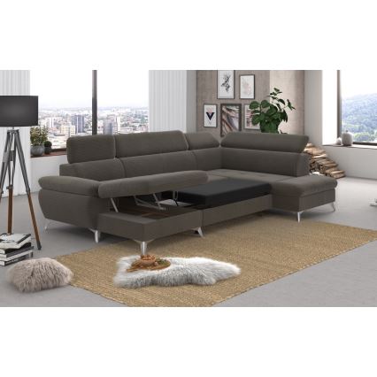 Conjunto de salón esquinero plegable en forma de U con espacio de almacenamiento CATANIA derecho marrón