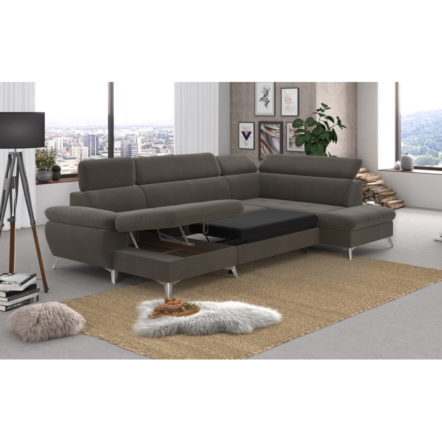 Conjunto de salón esquinero plegable en forma de U con espacio de almacenamiento CATANIA derecho marrón