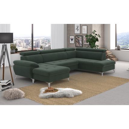 Conjunto de salón esquinero plegable en forma de U con espacio de almacenamiento CATANIA derecho verde