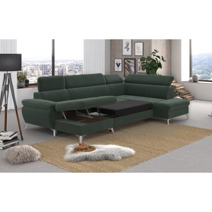 Conjunto de salón esquinero plegable en forma de U con espacio de almacenamiento CATANIA derecho verde