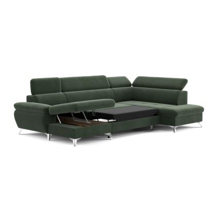 Conjunto de salón esquinero plegable en forma de U con espacio de almacenamiento CATANIA derecho verde