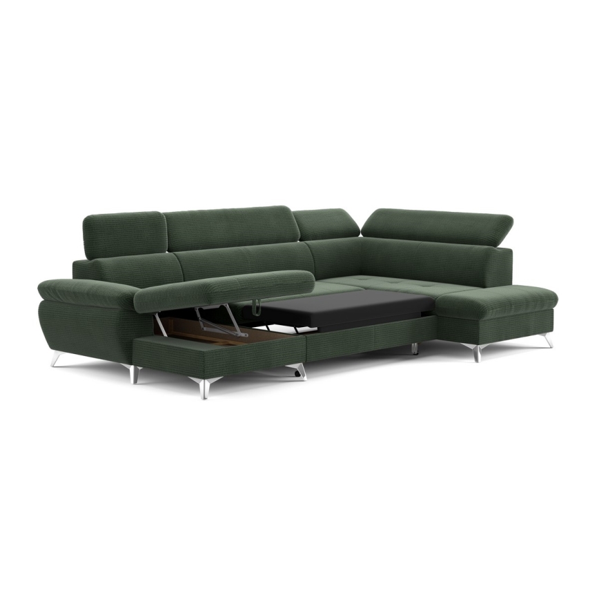 Conjunto de salón esquinero plegable en forma de U con espacio de almacenamiento CATANIA derecho verde