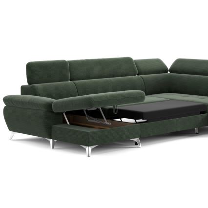 Conjunto de salón esquinero plegable en forma de U con espacio de almacenamiento CATANIA derecho verde