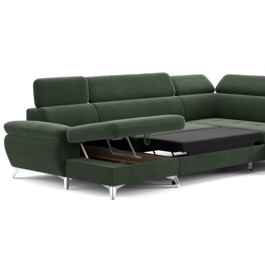 Conjunto de salón esquinero plegable en forma de U con espacio de almacenamiento CATANIA derecho verde