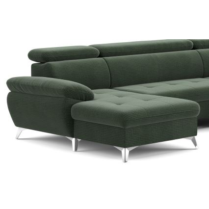 Conjunto de salón esquinero plegable en forma de U con espacio de almacenamiento CATANIA derecho verde