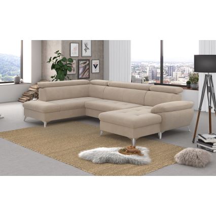 Conjunto de salón esquinero plegable en forma de U con espacio de almacenamiento CATANIA izquierda beige