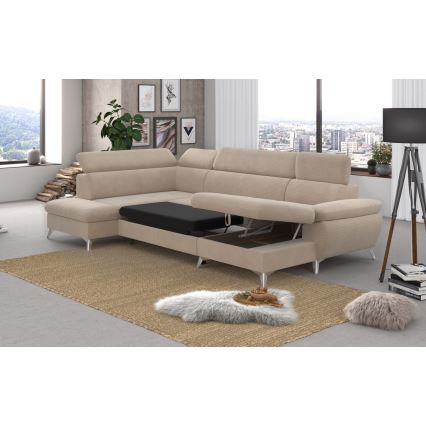 Conjunto de salón esquinero plegable en forma de U con espacio de almacenamiento CATANIA izquierda beige