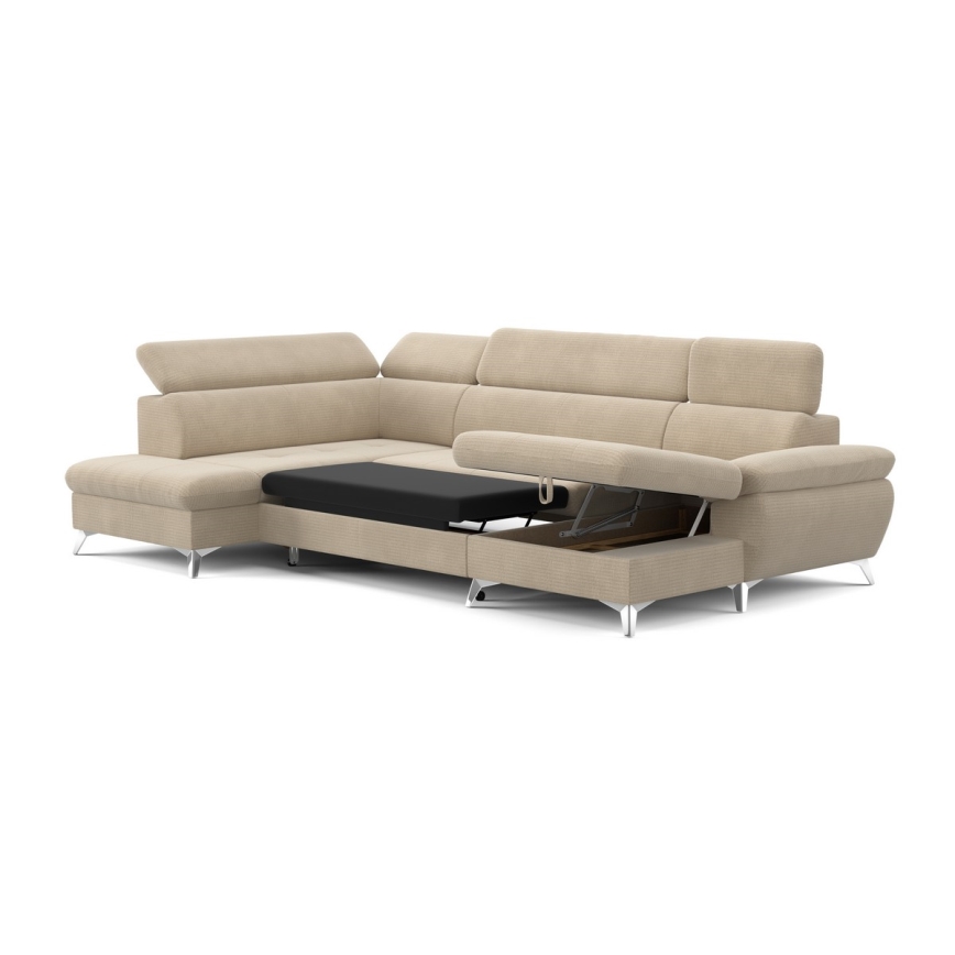 Conjunto de salón esquinero plegable en forma de U con espacio de almacenamiento CATANIA izquierda beige