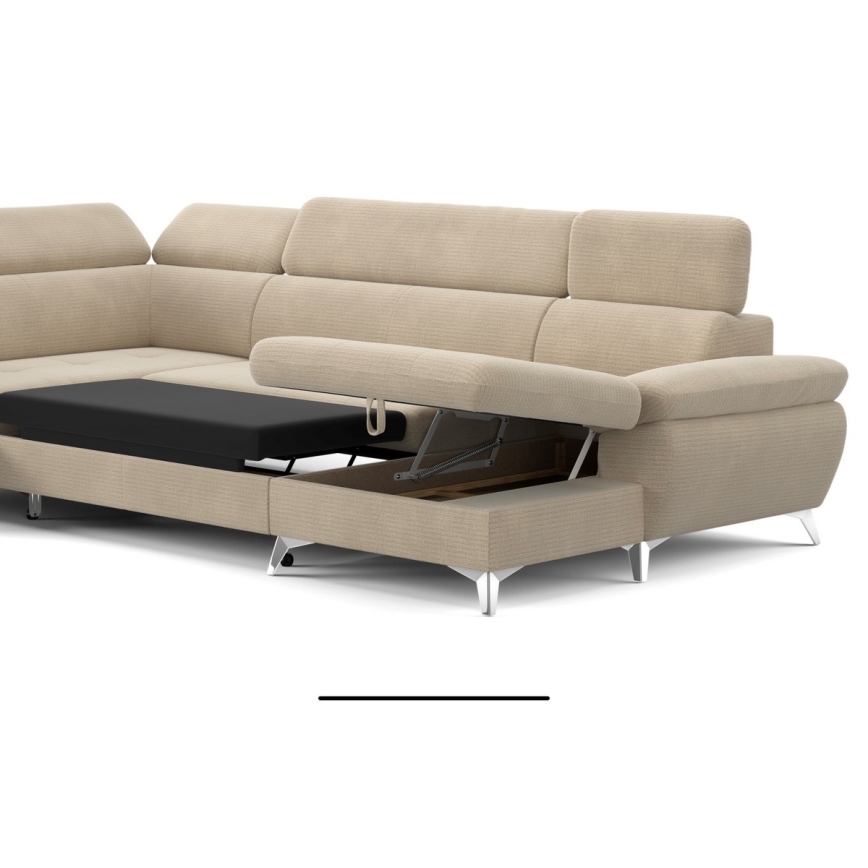 Conjunto de salón esquinero plegable en forma de U con espacio de almacenamiento CATANIA izquierda beige