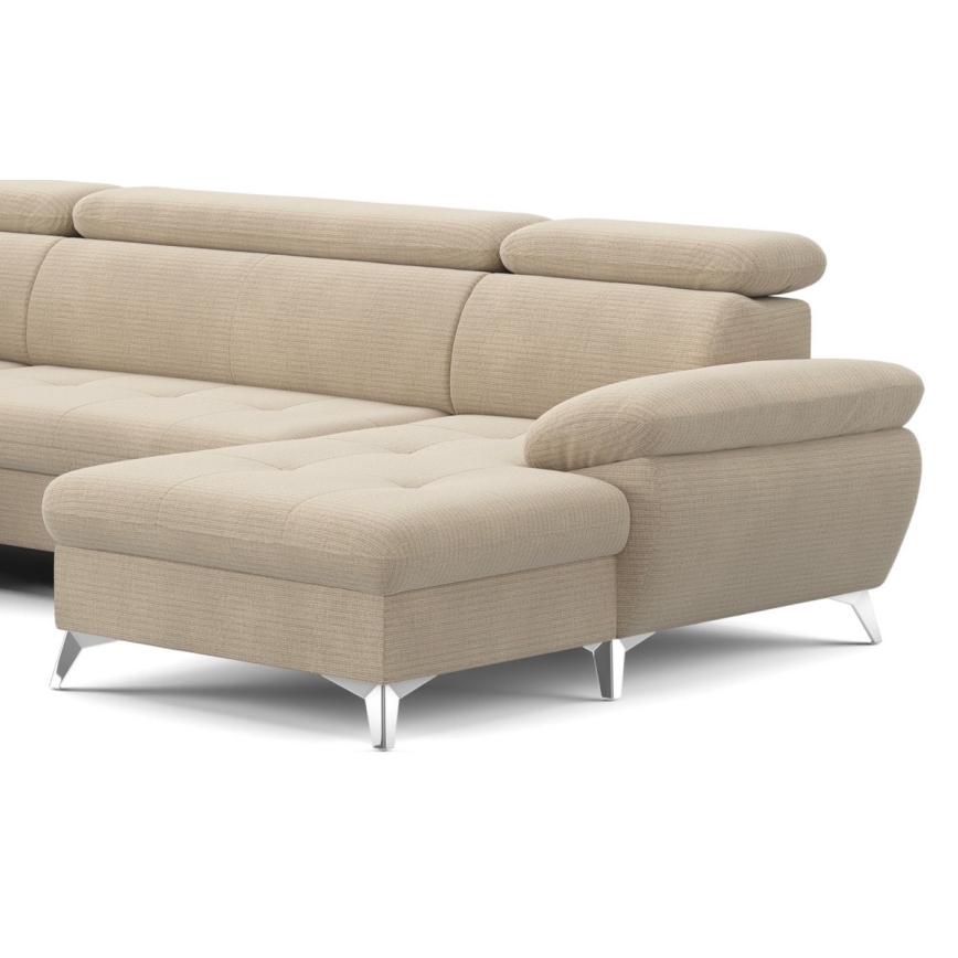 Conjunto de salón esquinero plegable en forma de U con espacio de almacenamiento CATANIA izquierda beige