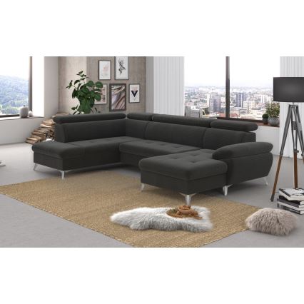 Conjunto de salón esquinero plegable en forma de U con espacio de almacenamiento CATANIA izquierda grafito
