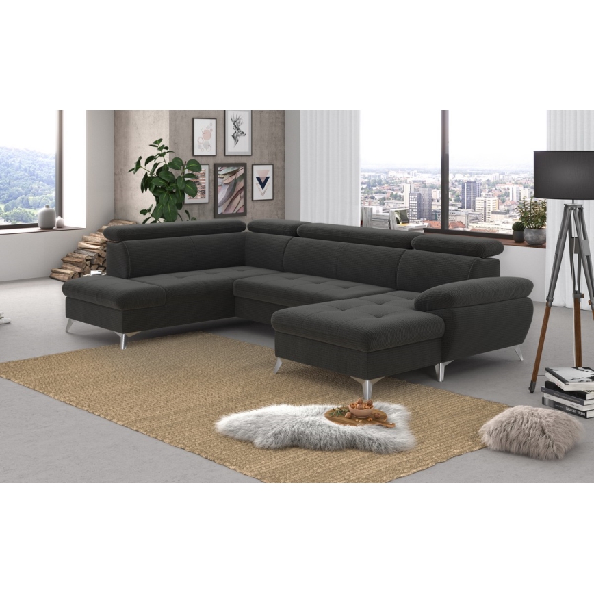 Conjunto de salón esquinero plegable en forma de U con espacio de almacenamiento CATANIA izquierda grafito