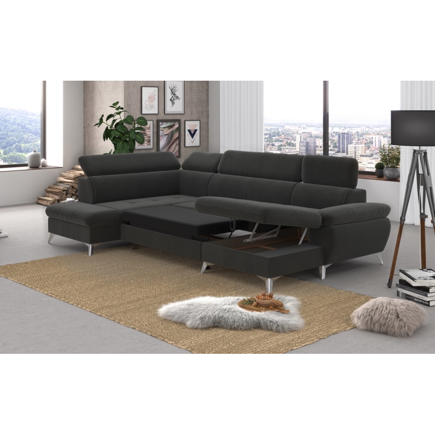 Conjunto de salón esquinero plegable en forma de U con espacio de almacenamiento CATANIA izquierda grafito