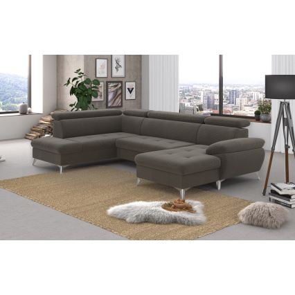 Conjunto de salón esquinero plegable en forma de U con espacio de almacenamiento CATANIA izquierda marrón