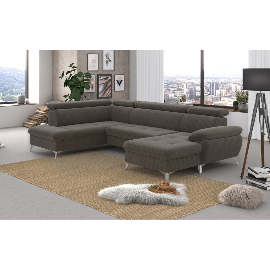 Conjunto de salón esquinero plegable en forma de U con espacio de almacenamiento CATANIA izquierda marrón