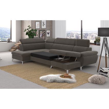 Conjunto de salón esquinero plegable en forma de U con espacio de almacenamiento CATANIA izquierda marrón