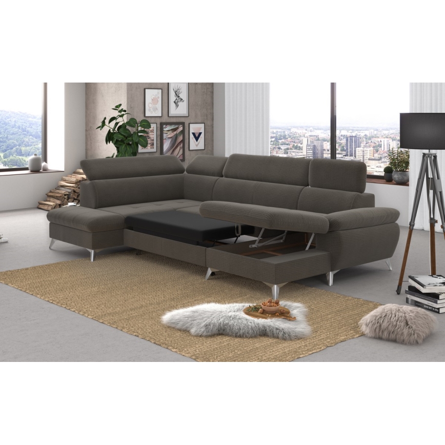 Conjunto de salón esquinero plegable en forma de U con espacio de almacenamiento CATANIA izquierda marrón