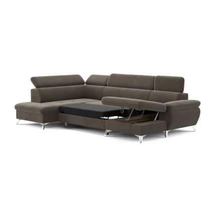 Conjunto de salón esquinero plegable en forma de U con espacio de almacenamiento CATANIA izquierda marrón