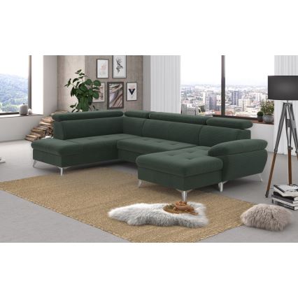 Conjunto de salón esquinero plegable en forma de U con espacio de almacenamiento CATANIA izquierda verde